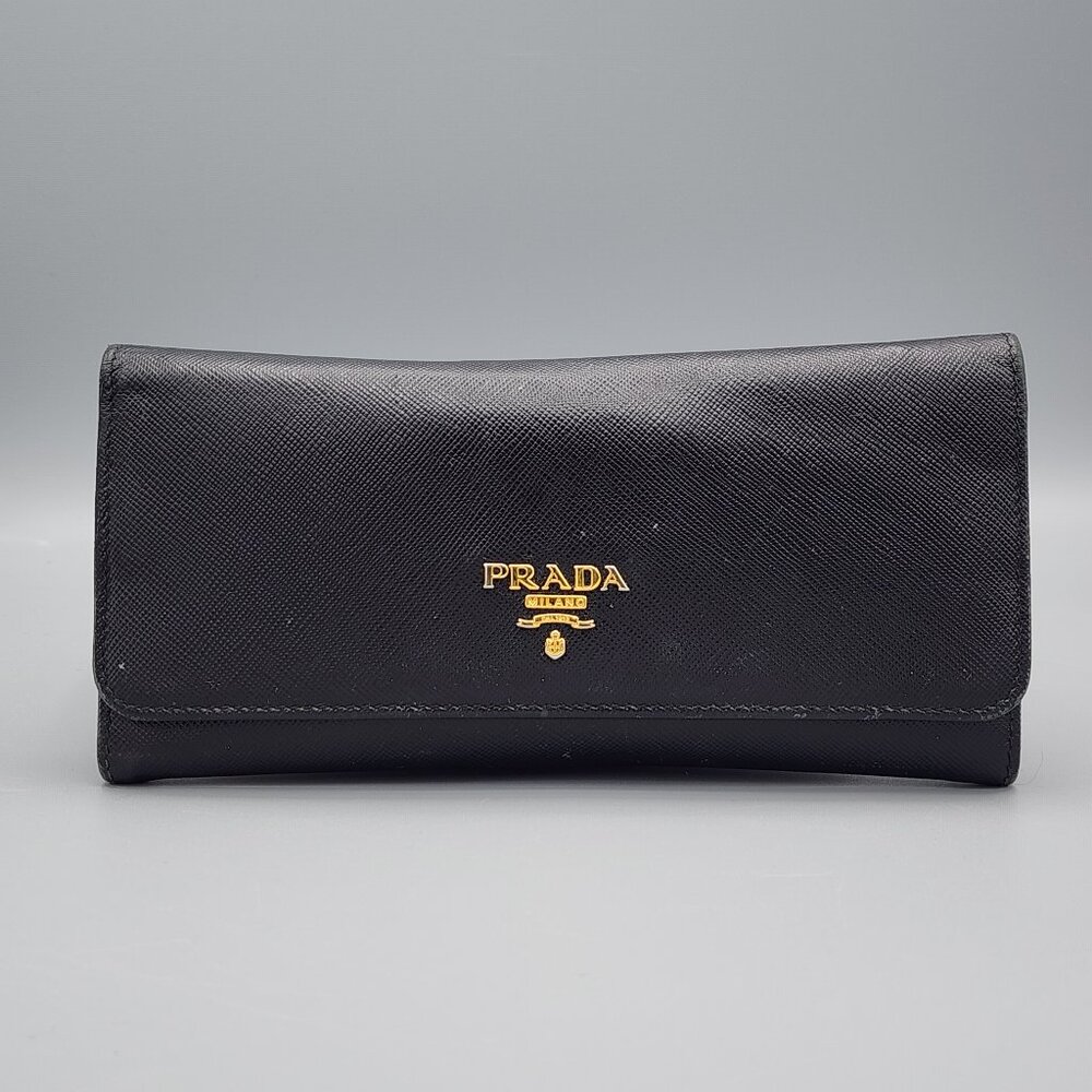 Prada Saffiano Continental Wallet in Nero with Multicolor Interior